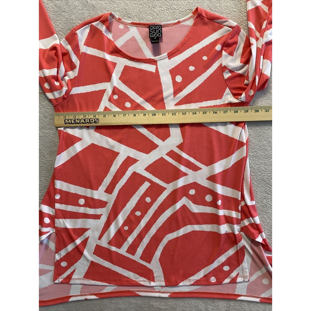 Clara Sun Woo Tunic Top Women's Medium Pink White Abstract Stretch Knit USA - Picture 5 of 7